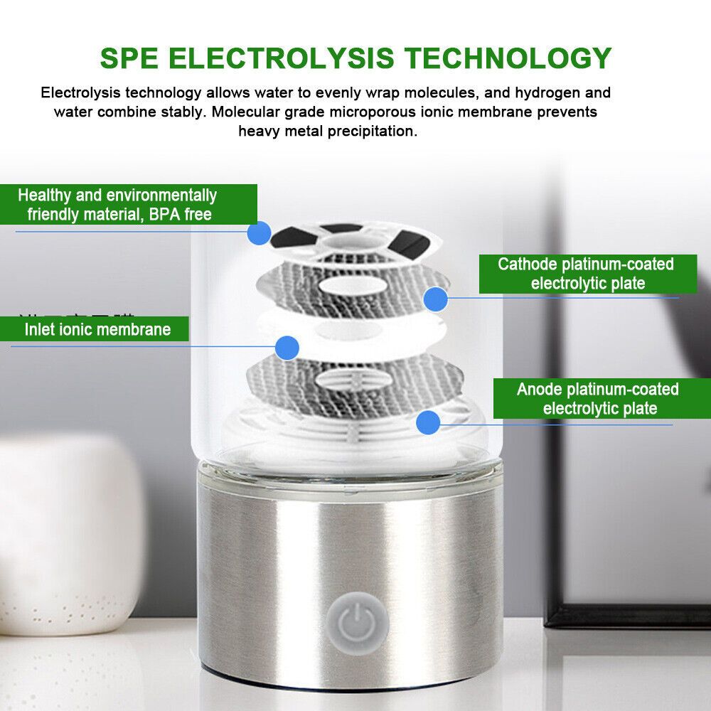 450ml Hydrogen Water Bottle Alkaline Ionizer Rich Generator Machine