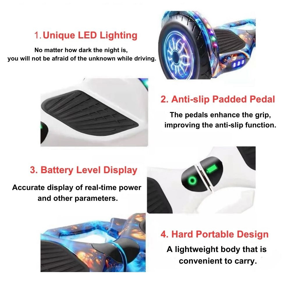 6.5inch Wheel Electric Self Balancing Hoverboard with LED Lights & Bluetooth Speakers - Blue Starry Sky