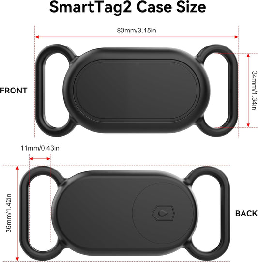 Dog Collar Holder (2 Pack) for Galaxy SmartTag2 - Waterproof Silicone Case for Pets, Scratch-Resistant Protective Cover Accessory for Samsung Galaxy SmartTag2 (Black/Olive Green)