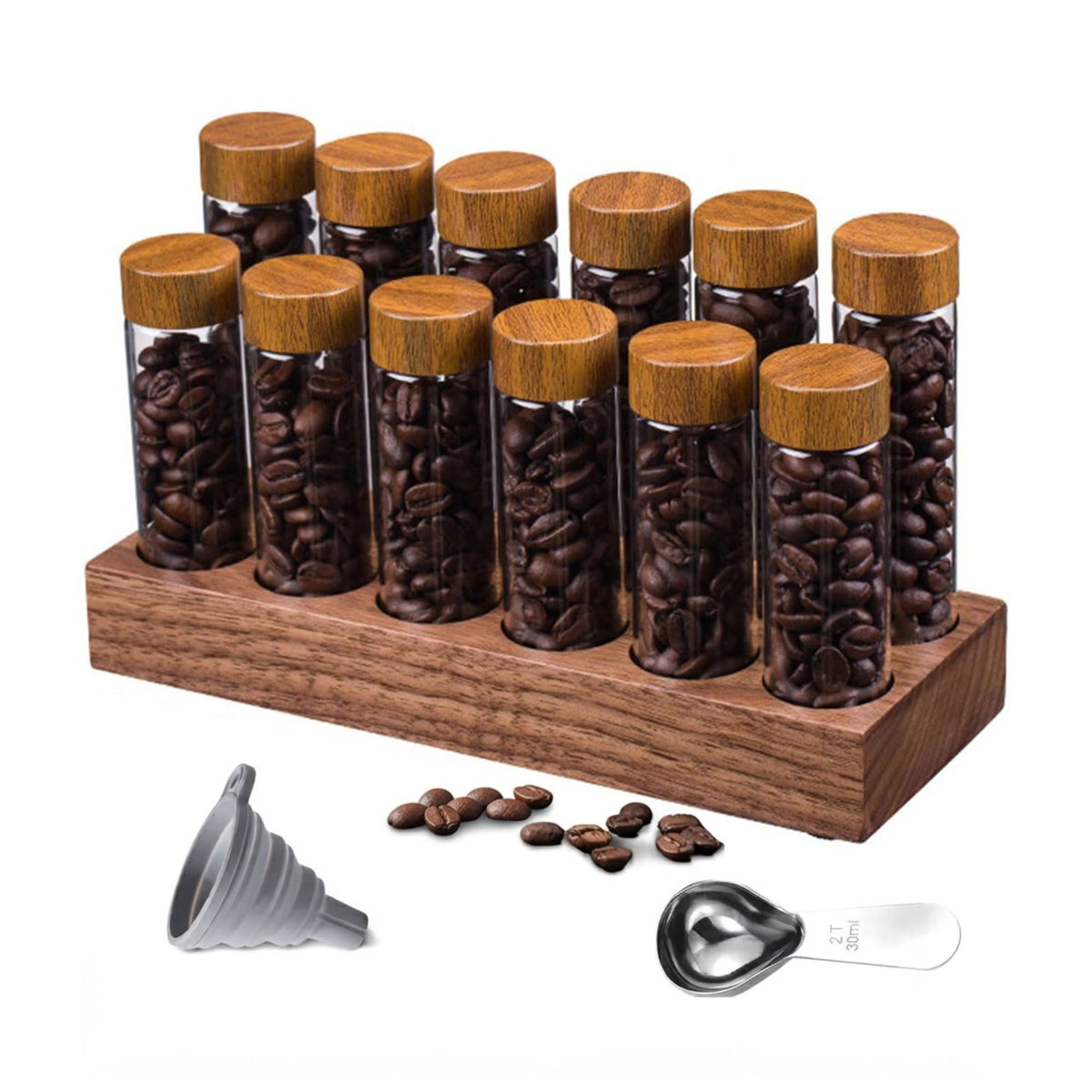 CARLA HOME Glass Coffee Bean Storage Tubes, 12 Pack Wooden Stand (60ml 20g)-2094971928858202112