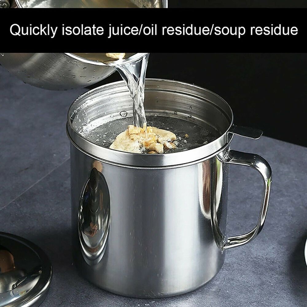 1.8L Stainless Steel Oil Filter Pot Cooking Soup Grease Home Strainer Separator