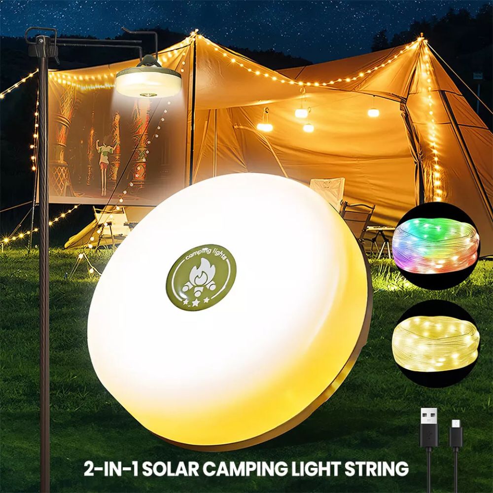 10M Portable Camping String Lights USB Rechargeable Lamps Waterproof Retractable