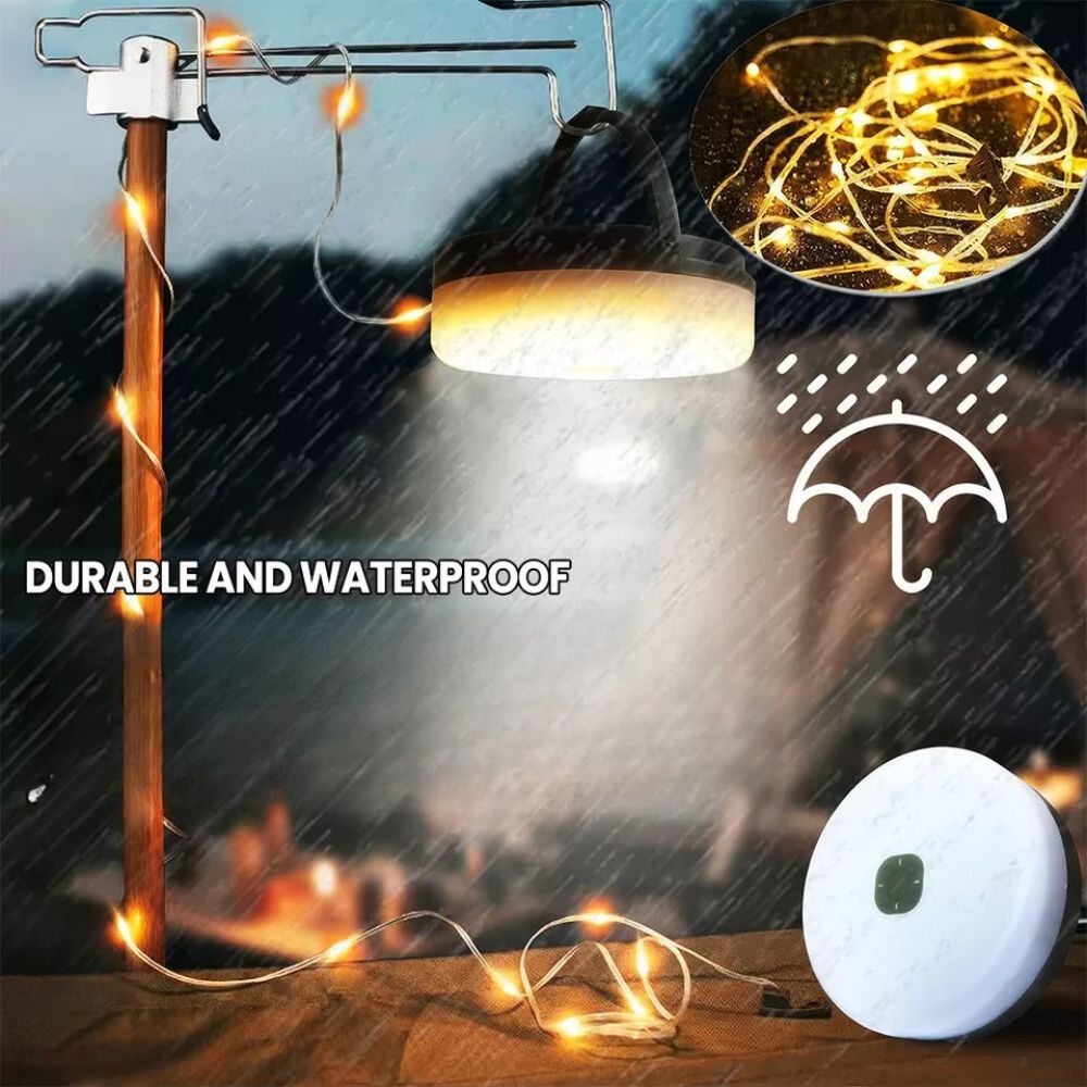 10M Portable Camping String Lights USB Rechargeable Lamps Waterproof Retractable
