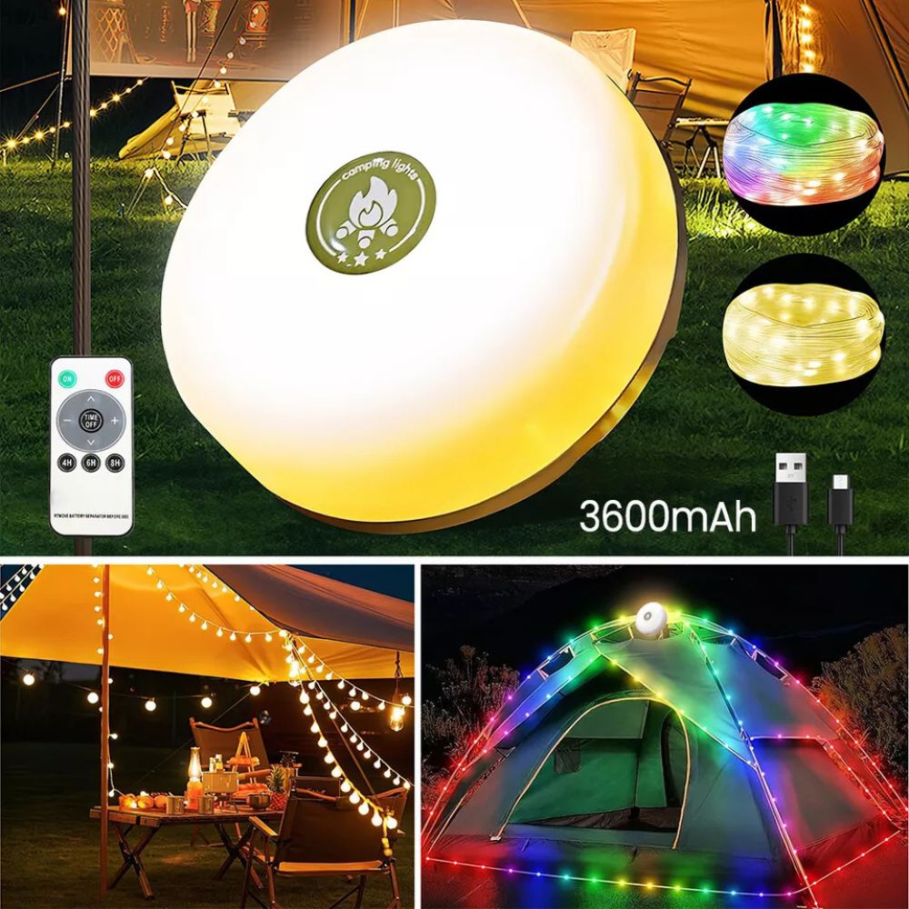 10M Portable Camping String Lights USB Rechargeable Lamps Waterproof Retractable