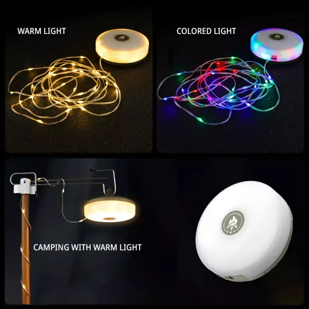 10M Portable Camping String Lights USB Rechargeable Lamps Waterproof Retractable