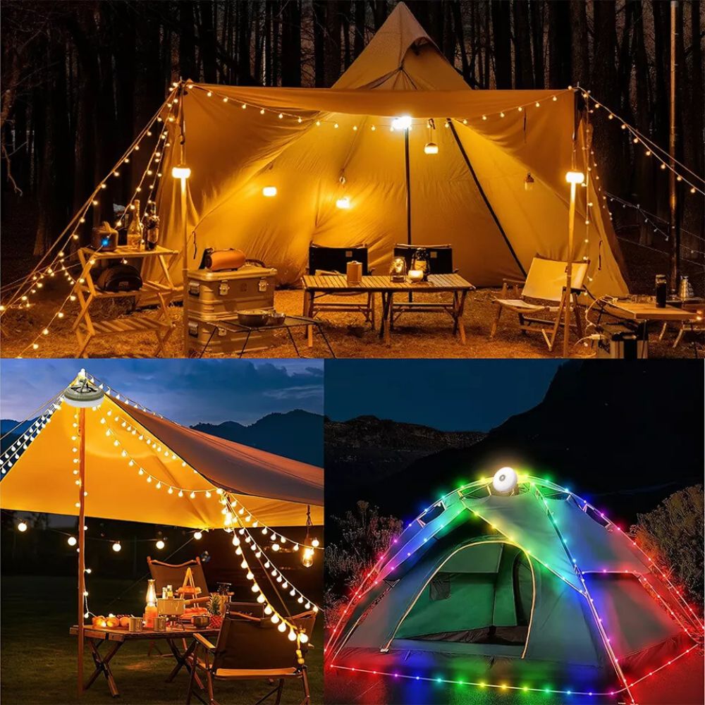 10M Portable Camping String Lights USB Rechargeable Lamps Waterproof Retractable