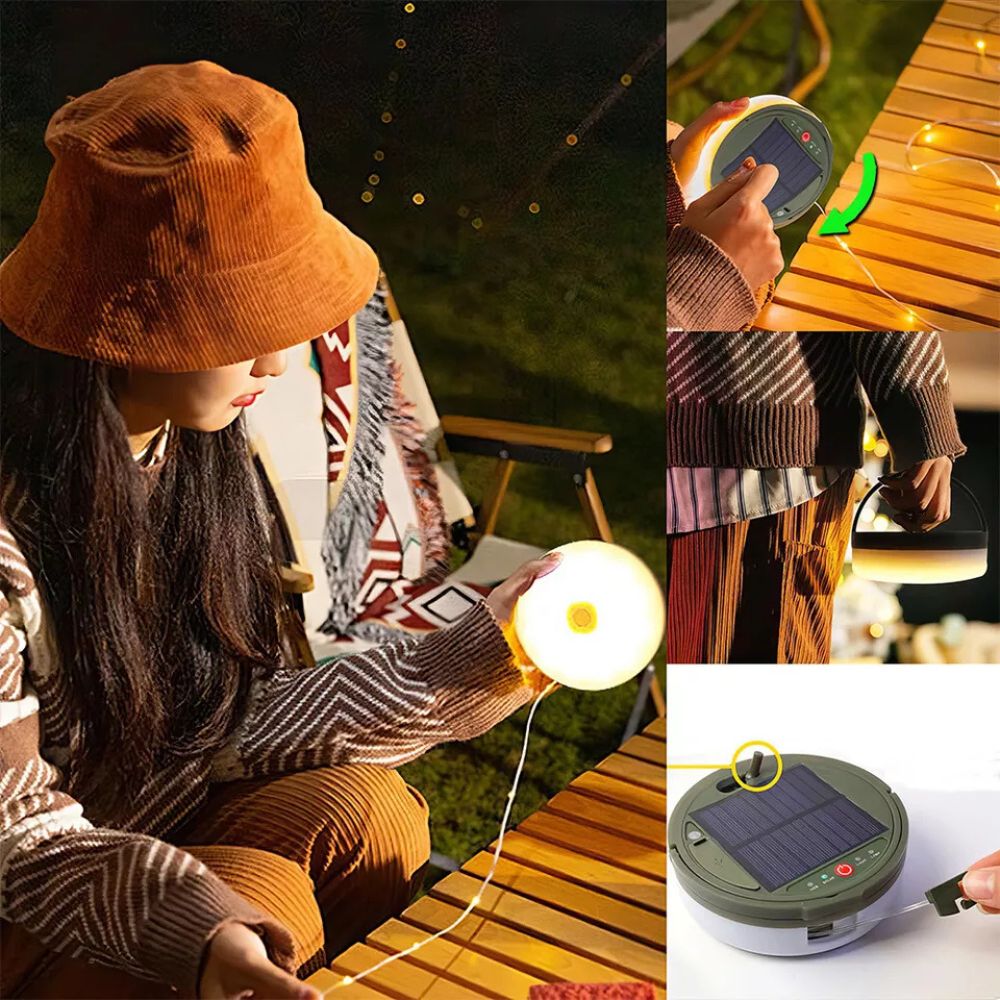 10M Portable Camping String Lights USB Rechargeable Lamps Waterproof Retractable