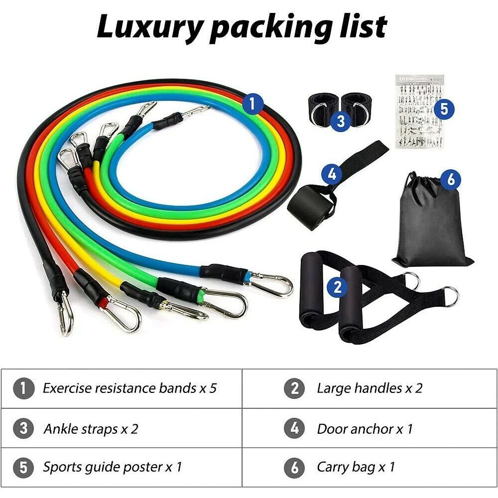 11PCS Latex Yoga Strap Elastic Resistance Bands Exercise Home Gym Tube Fitness