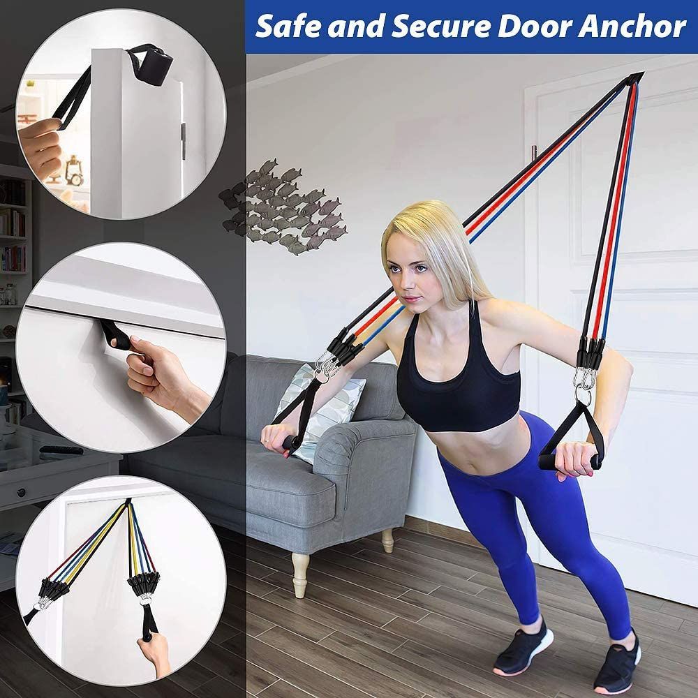 11PCS Latex Yoga Strap Elastic Resistance Bands Exercise Home Gym Tube Fitness