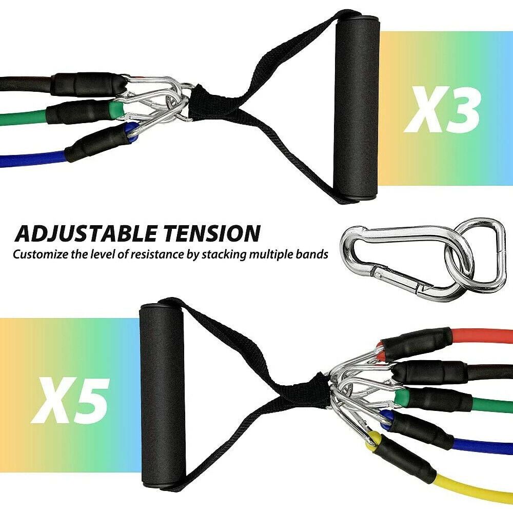11PCS Latex Yoga Strap Elastic Resistance Bands Exercise Home Gym Tube Fitness