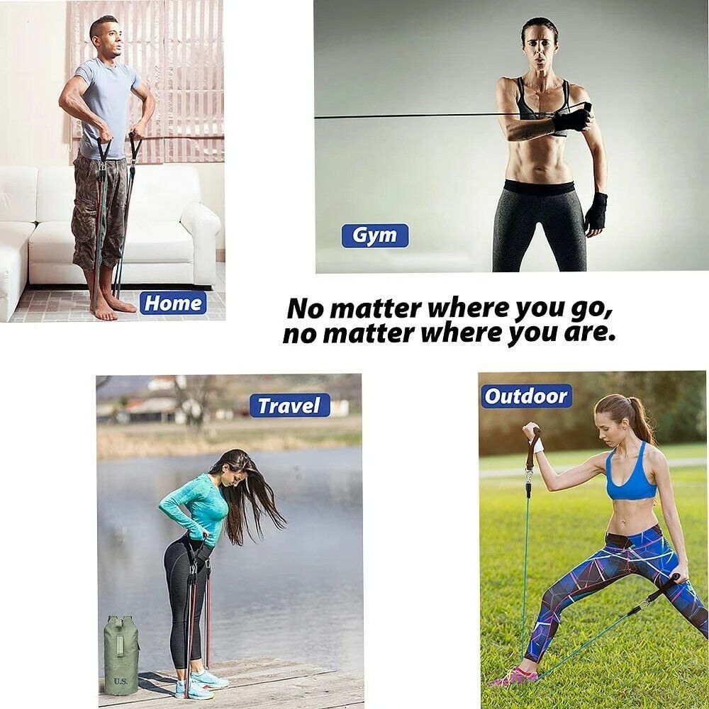 11PCS Latex Yoga Strap Elastic Resistance Bands Exercise Home Gym Tube Fitness