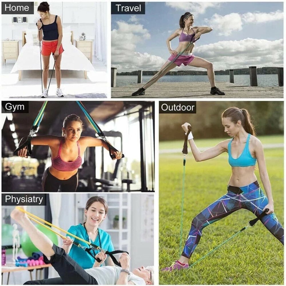 11PCS Latex Yoga Strap Elastic Resistance Bands Exercise Home Gym Tube Fitness