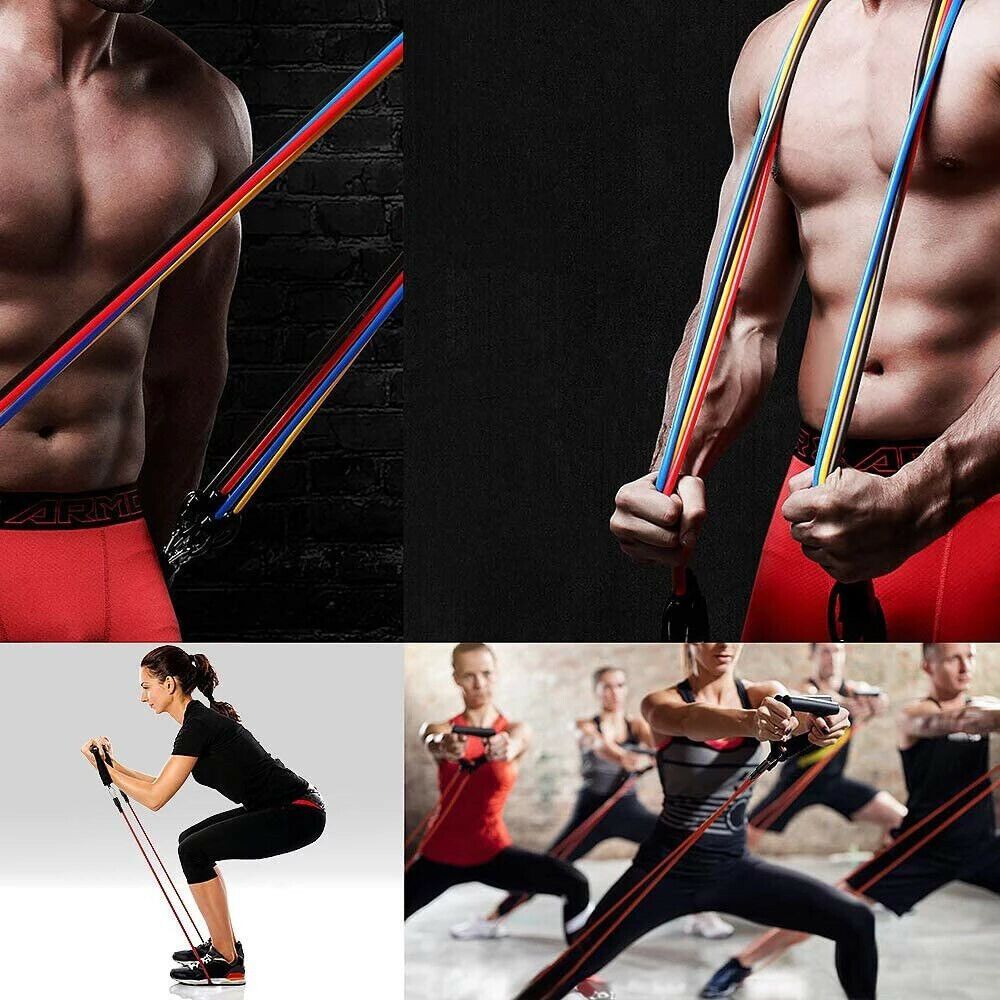 11PCS Latex Yoga Strap Elastic Resistance Bands Exercise Home Gym Tube Fitness