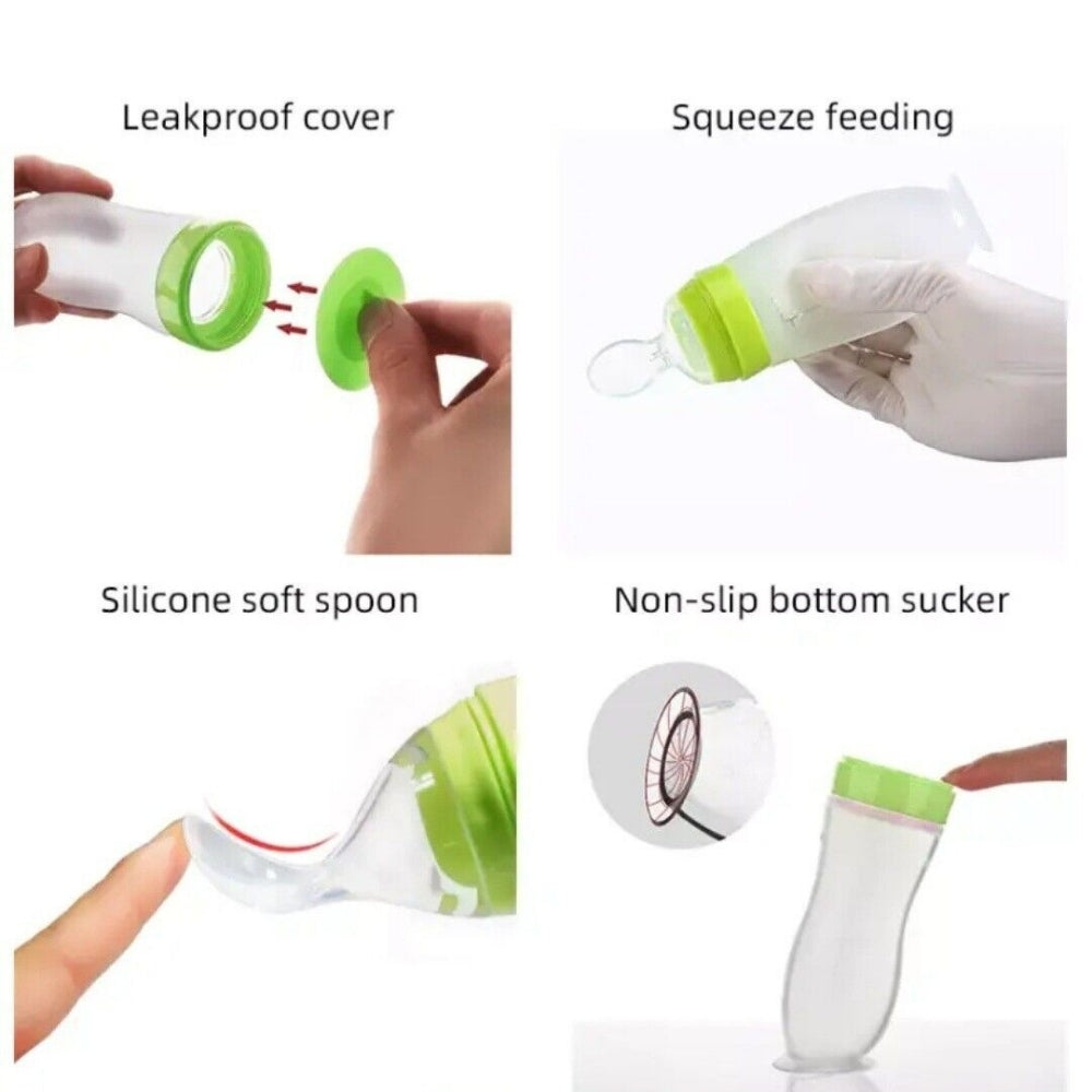 120ml Baby Spoon Feeder Kids Squeeze Feeding Bottle Silicone Food Rice Cereal Milk