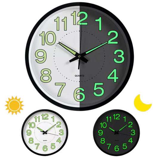 12'' Luminous Wall Clock Glow In The Dark Home Modern Clock Silent Quartz Indoor
