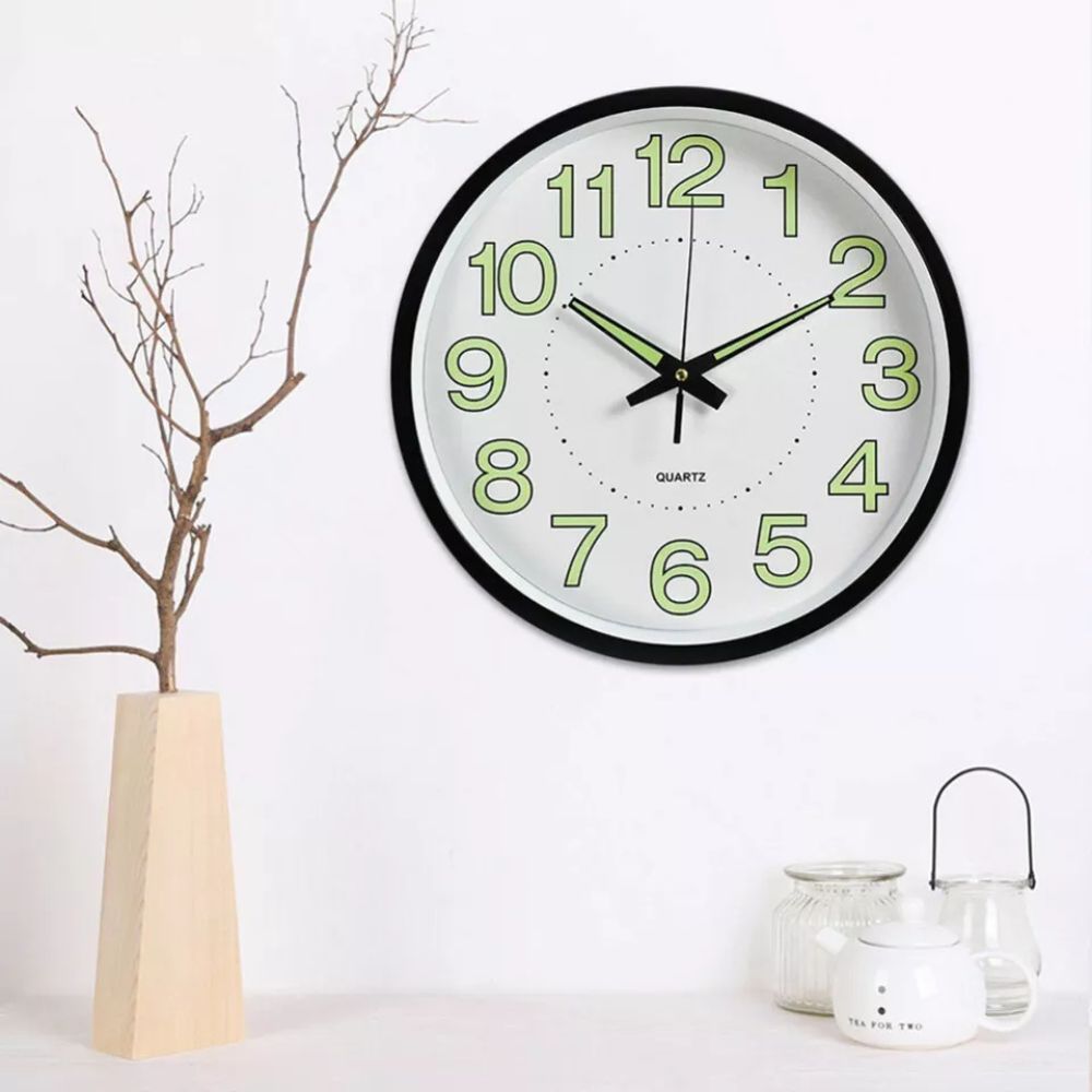 12'' Luminous Wall Clock Glow In The Dark Home Modern Clock Silent Quartz Indoor