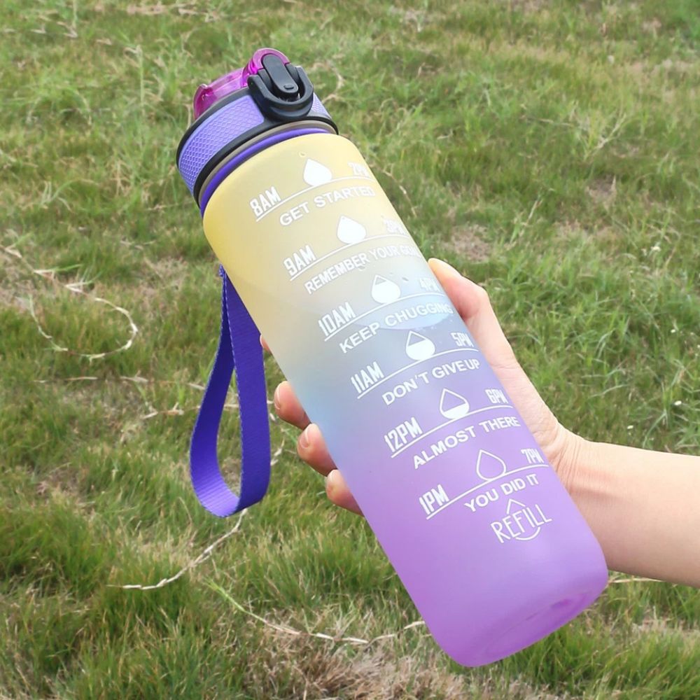 1L Water Bottle Flask Motivational Drink With Time Markings BPA Free Sport Gym