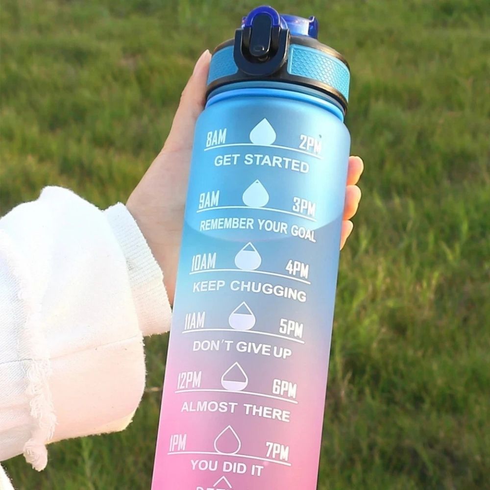 1L Water Bottle Flask Motivational Drink With Time Markings BPA Free Sport Gym