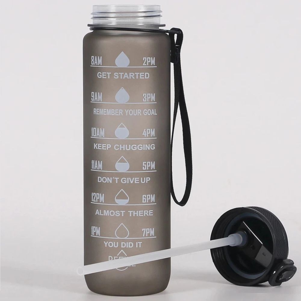 1L Water Bottle Flask Motivational Drink With Time Markings BPA Free Sport Gym