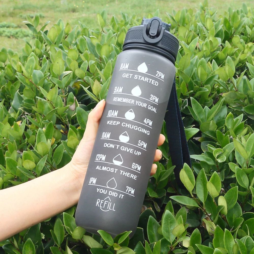 1L Water Bottle Flask Motivational Drink With Time Markings BPA Free Sport Gym
