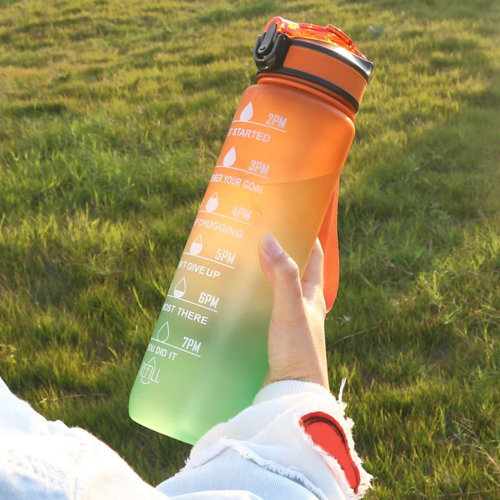 1L Water Bottle Flask Motivational Drink With Time Markings BPA Free Sport Gym