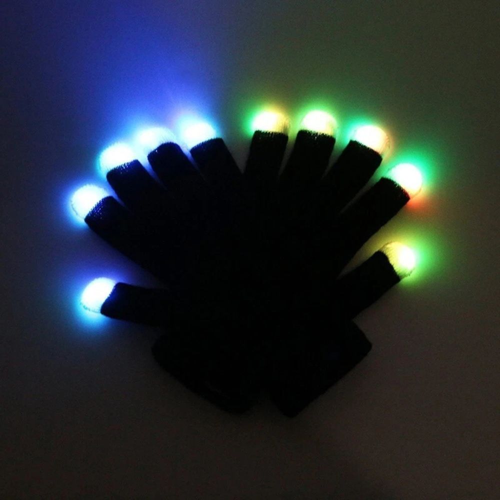 1Pair Rainbow Flow LED Light Glove Black Rave Party Glow Games Night Mode