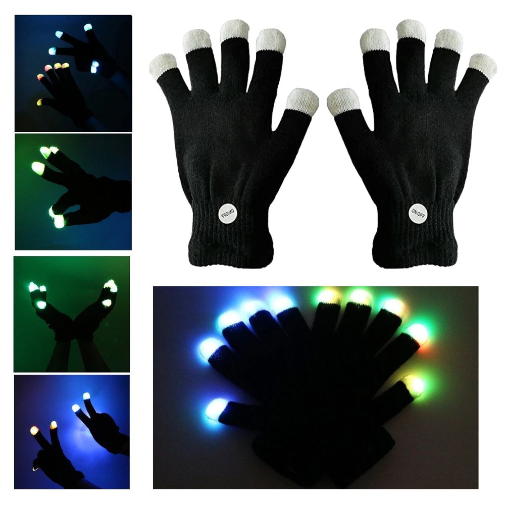 1Pair Rainbow Flow LED Light Glove Black Rave Party Glow Games Night Mode