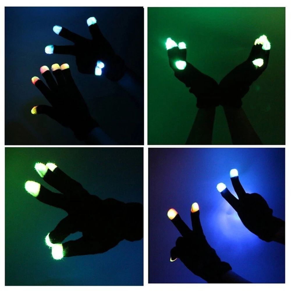 1Pair Rainbow Flow LED Light Glove Black Rave Party Glow Games Night Mode