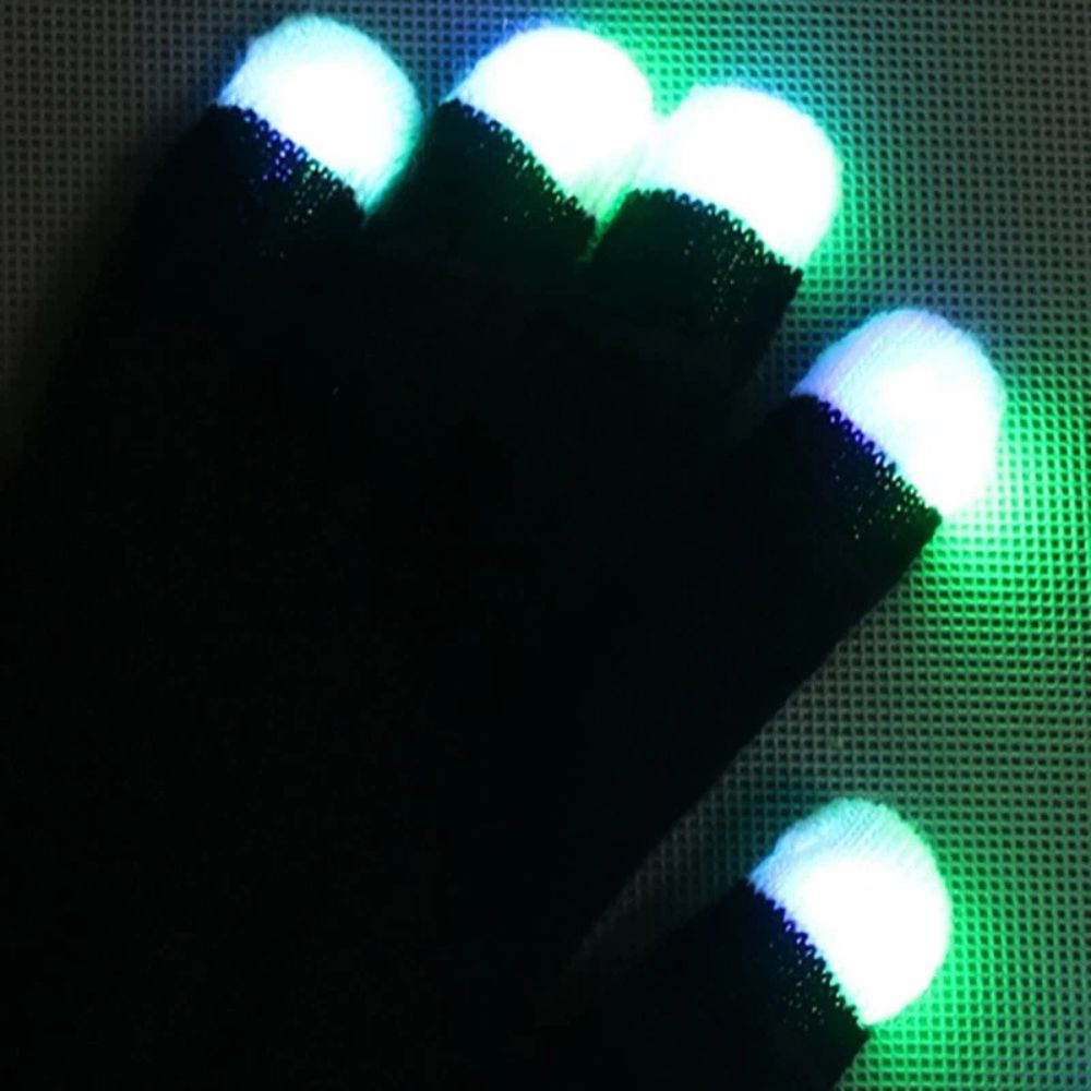 1Pair Rainbow Flow LED Light Glove Black Rave Party Glow Games Night Mode