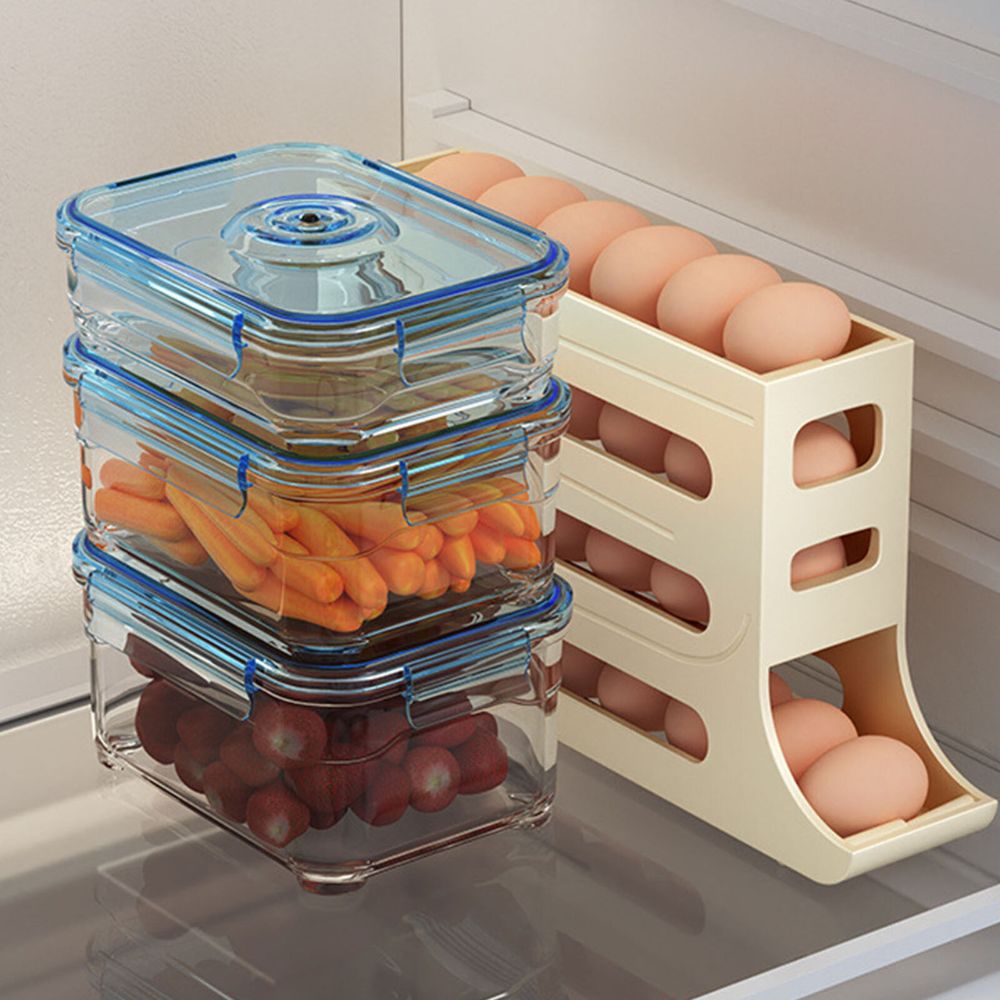 2/4-Tier Automatic Scrolling Egg Rack Holder Storage Box Refrigerator Container