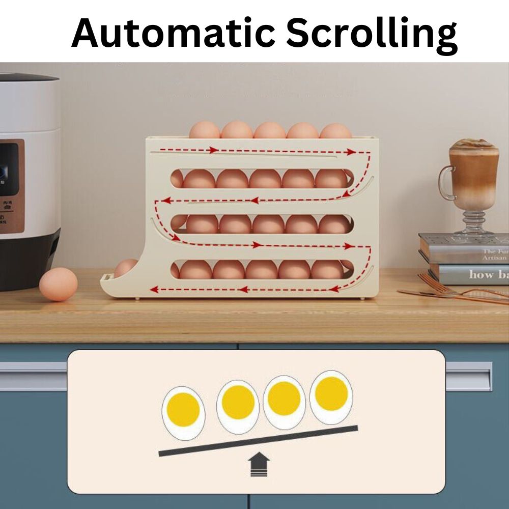 2/4-Tier Automatic Scrolling Egg Rack Holder Storage Box Refrigerator Container