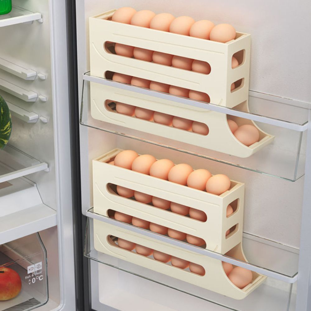 2/4-Tier Automatic Scrolling Egg Rack Holder Storage Box Refrigerator Container