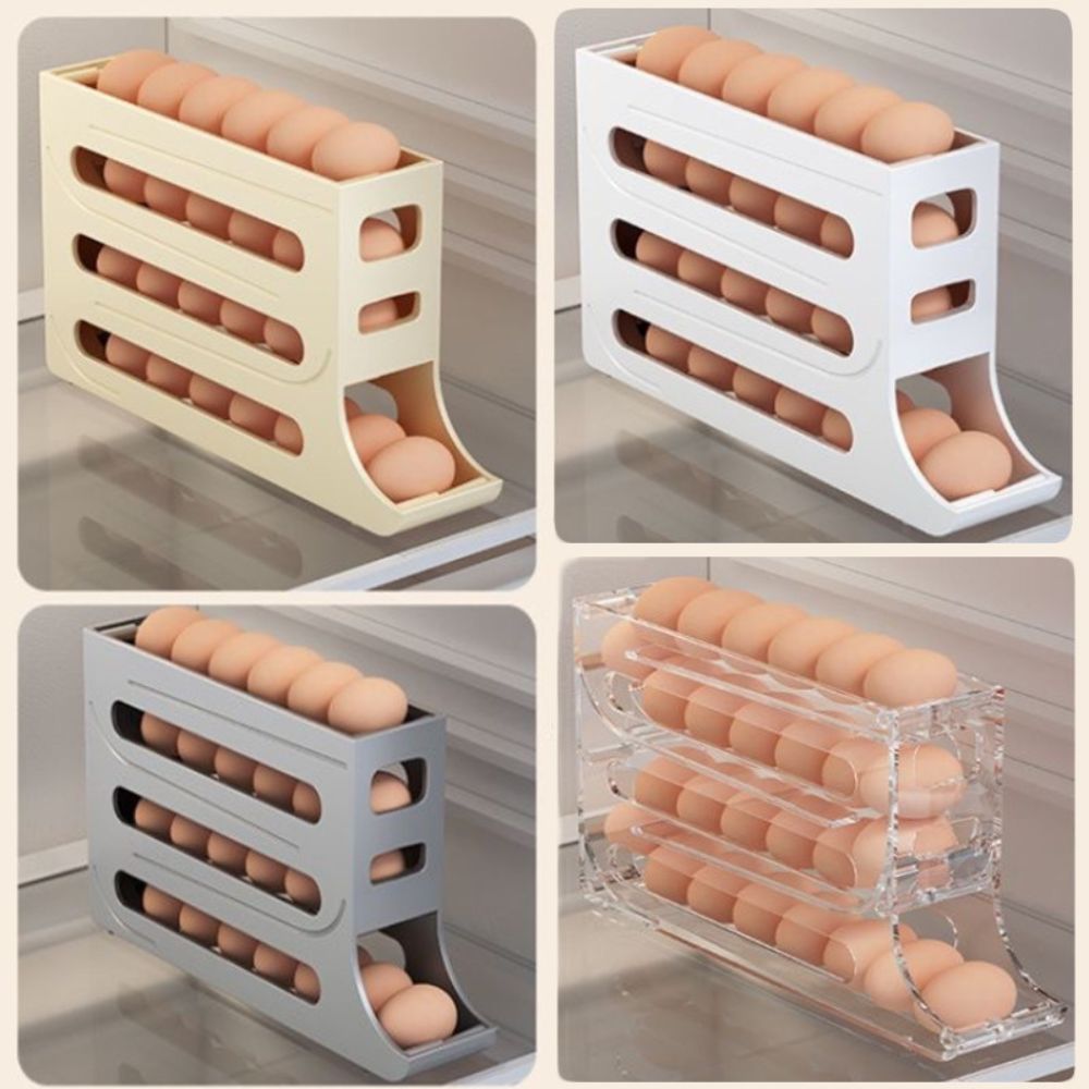 2/4-Tier Automatic Scrolling Egg Rack Holder Storage Box Refrigerator Container