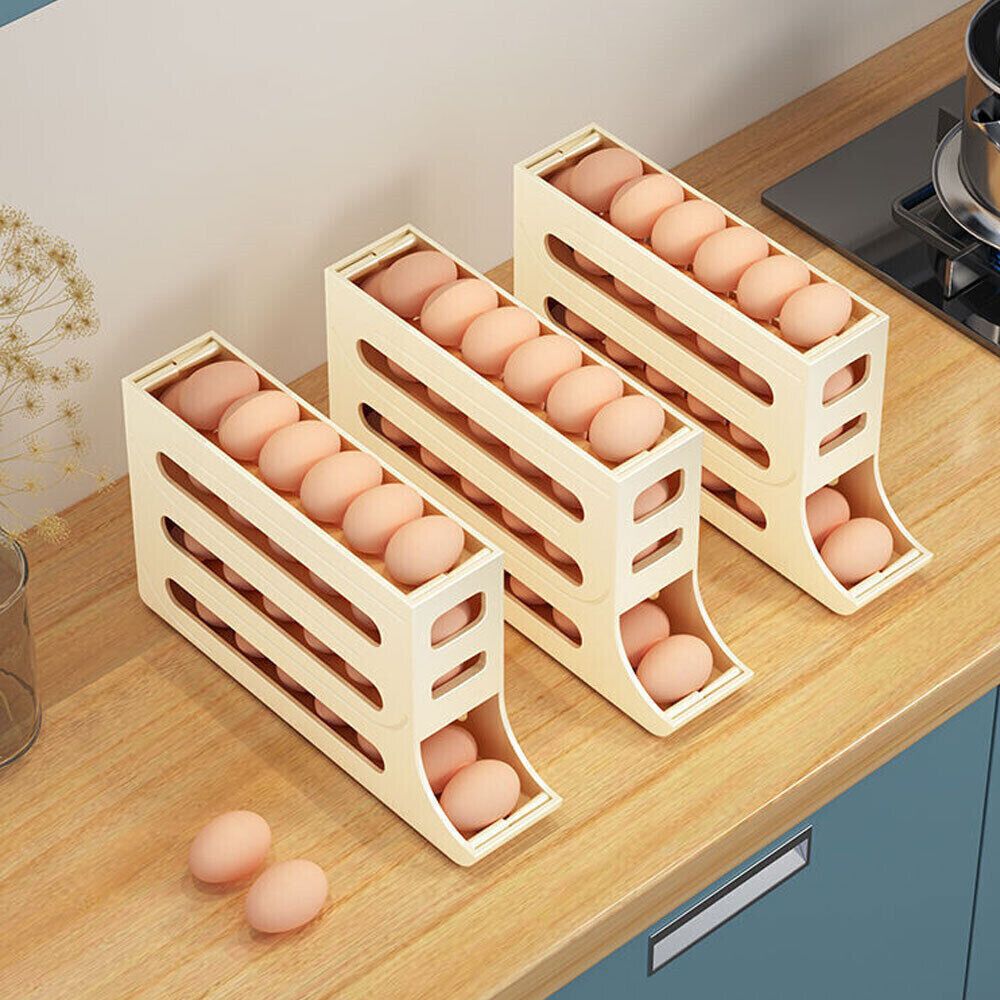 2/4-Tier Automatic Scrolling Egg Rack Holder Storage Box Refrigerator Container