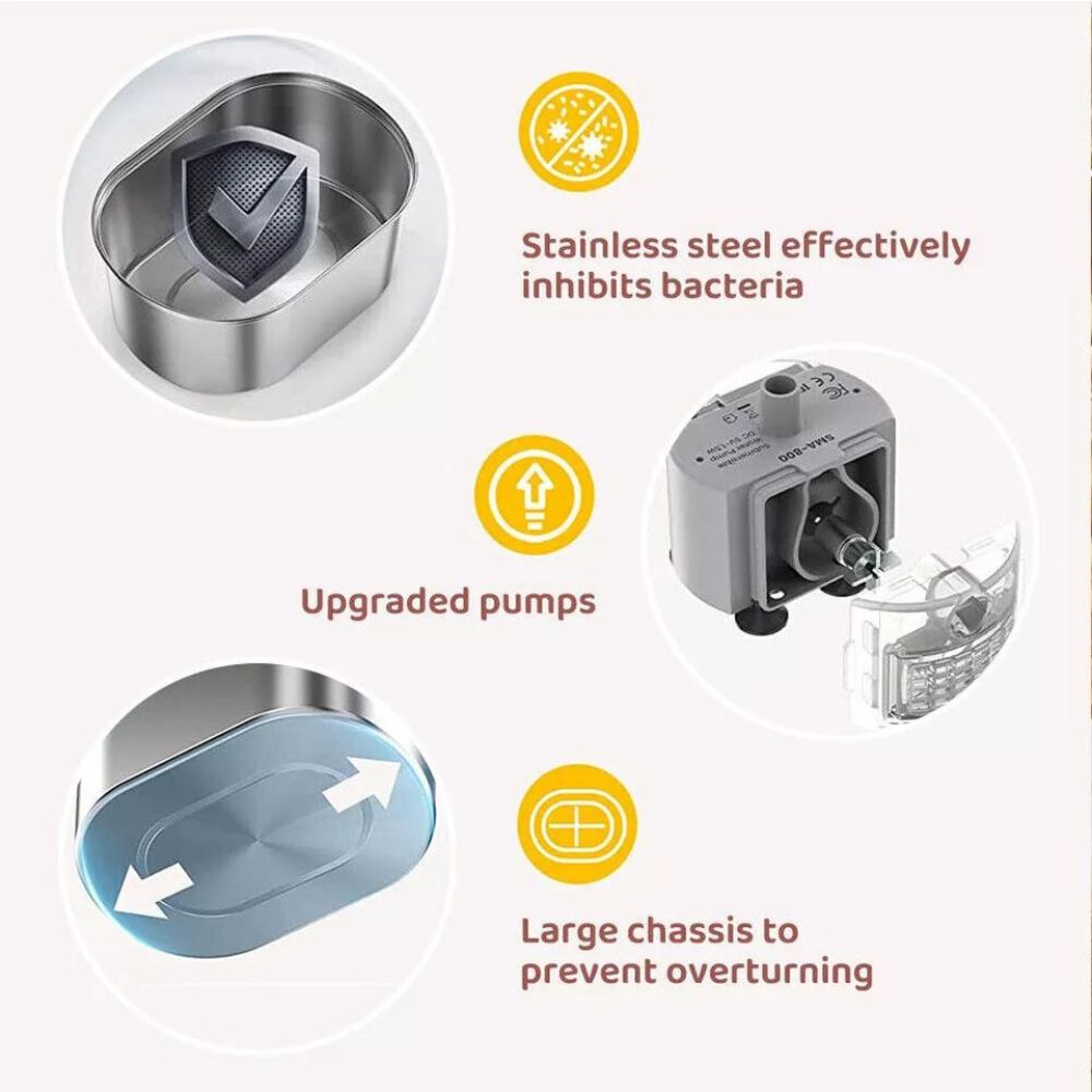 304 Stainless Steel Pet Water Fountain Dog Cat Drinking Dispenser Filter Feeder