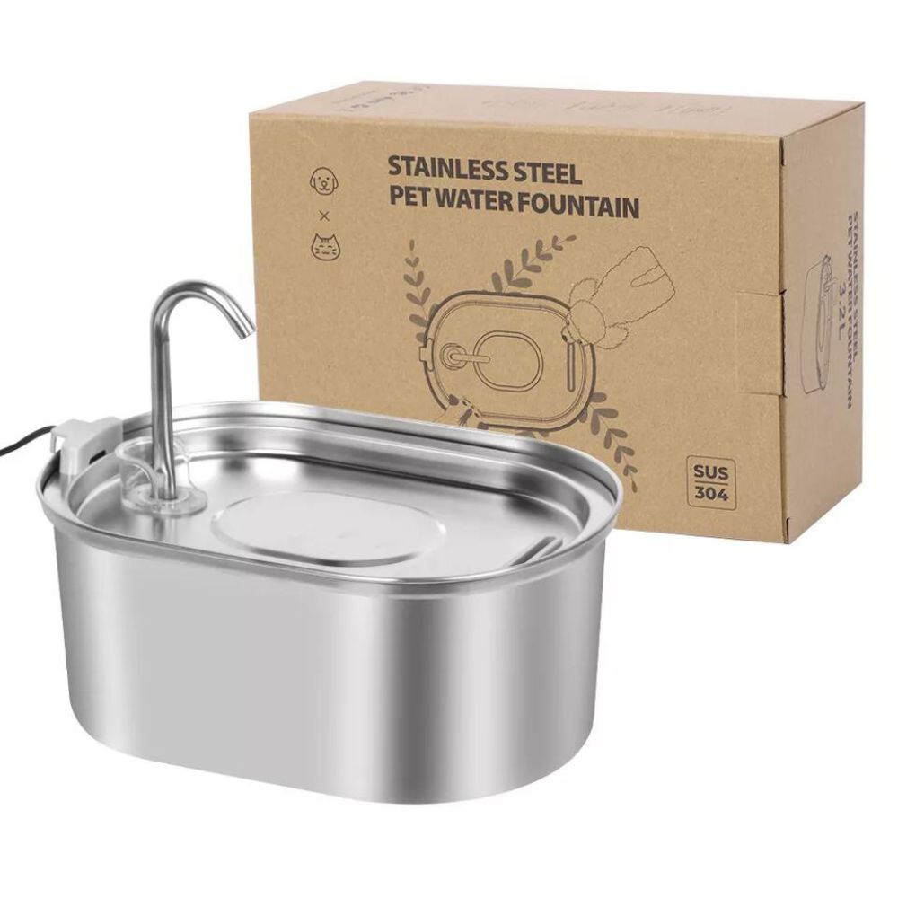 304 Stainless Steel Pet Water Fountain Dog Cat Drinking Dispenser Filter Feeder