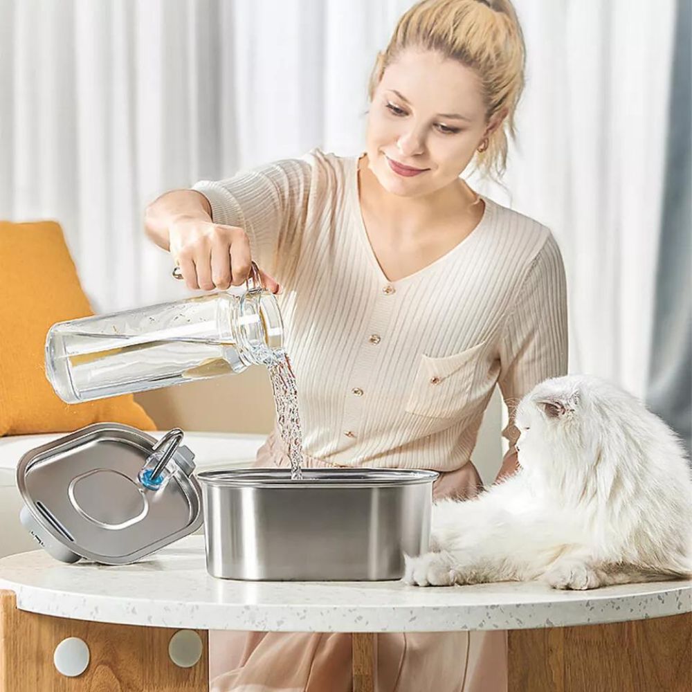304 Stainless Steel Pet Water Fountain Dog Cat Drinking Dispenser Filter Feeder