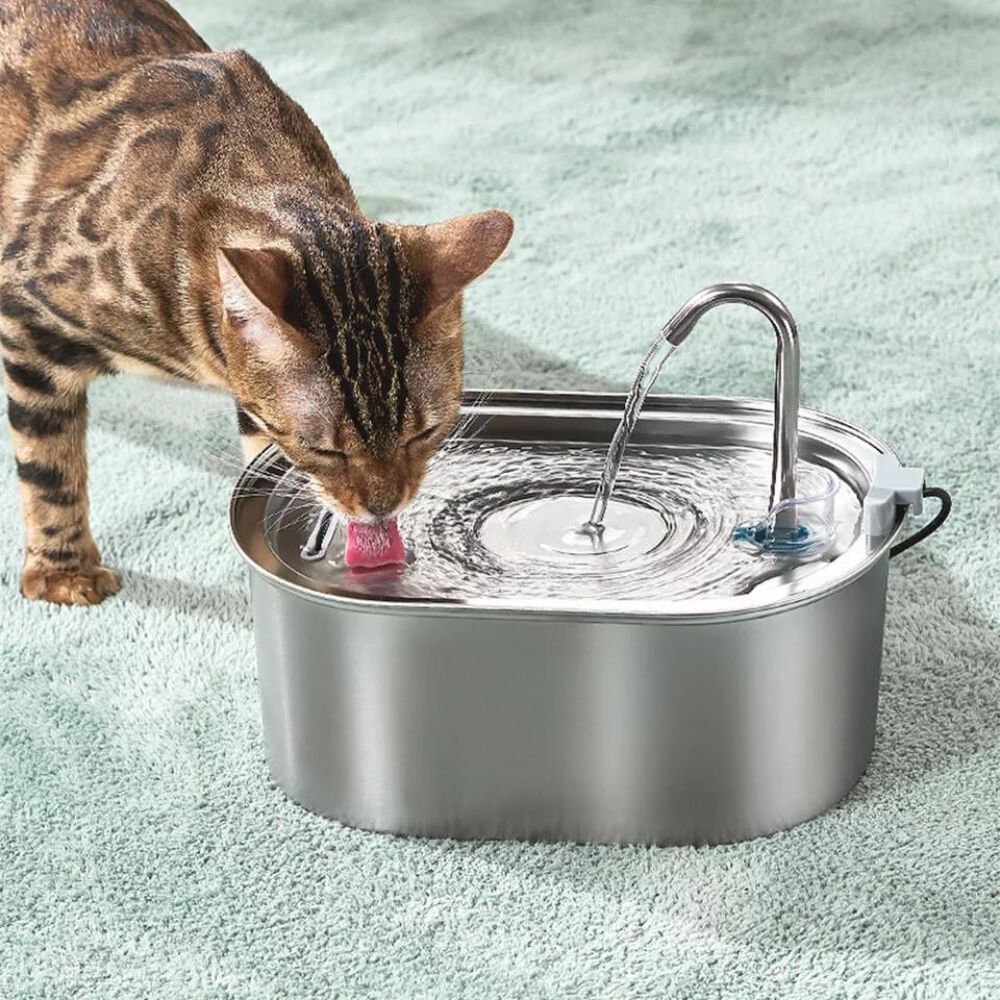 304 Stainless Steel Pet Water Fountain Dog Cat Drinking Dispenser Filter Feeder