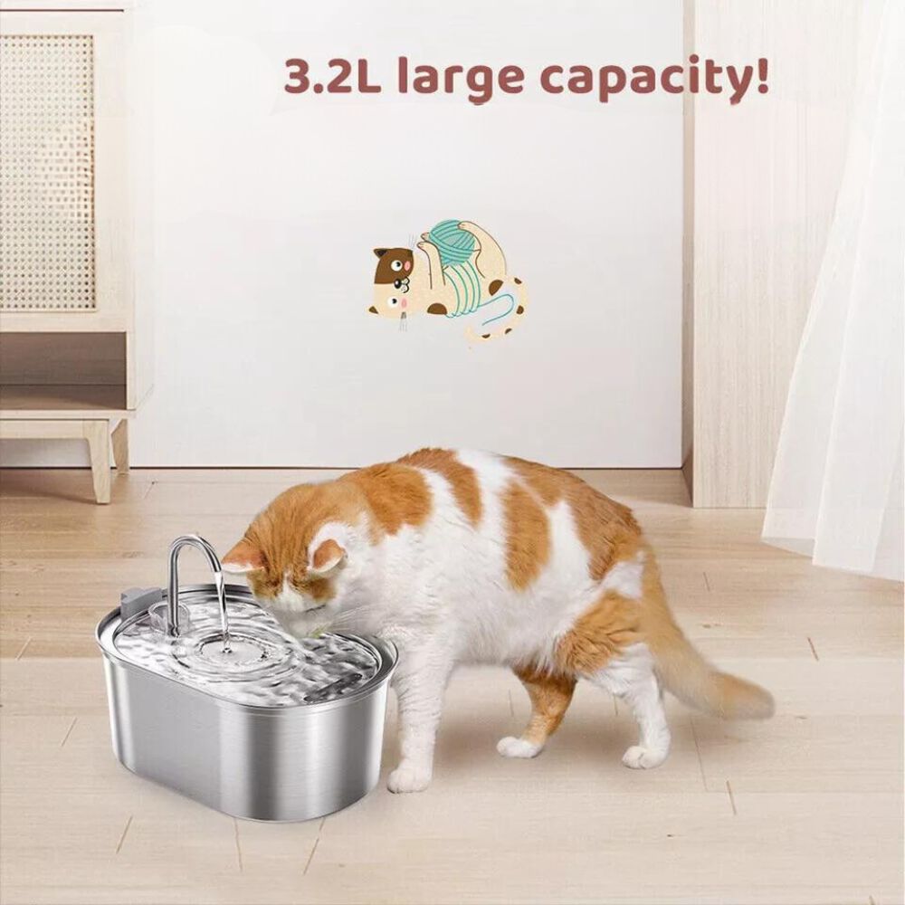 304 Stainless Steel Pet Water Fountain Dog Cat Drinking Dispenser Filter Feeder