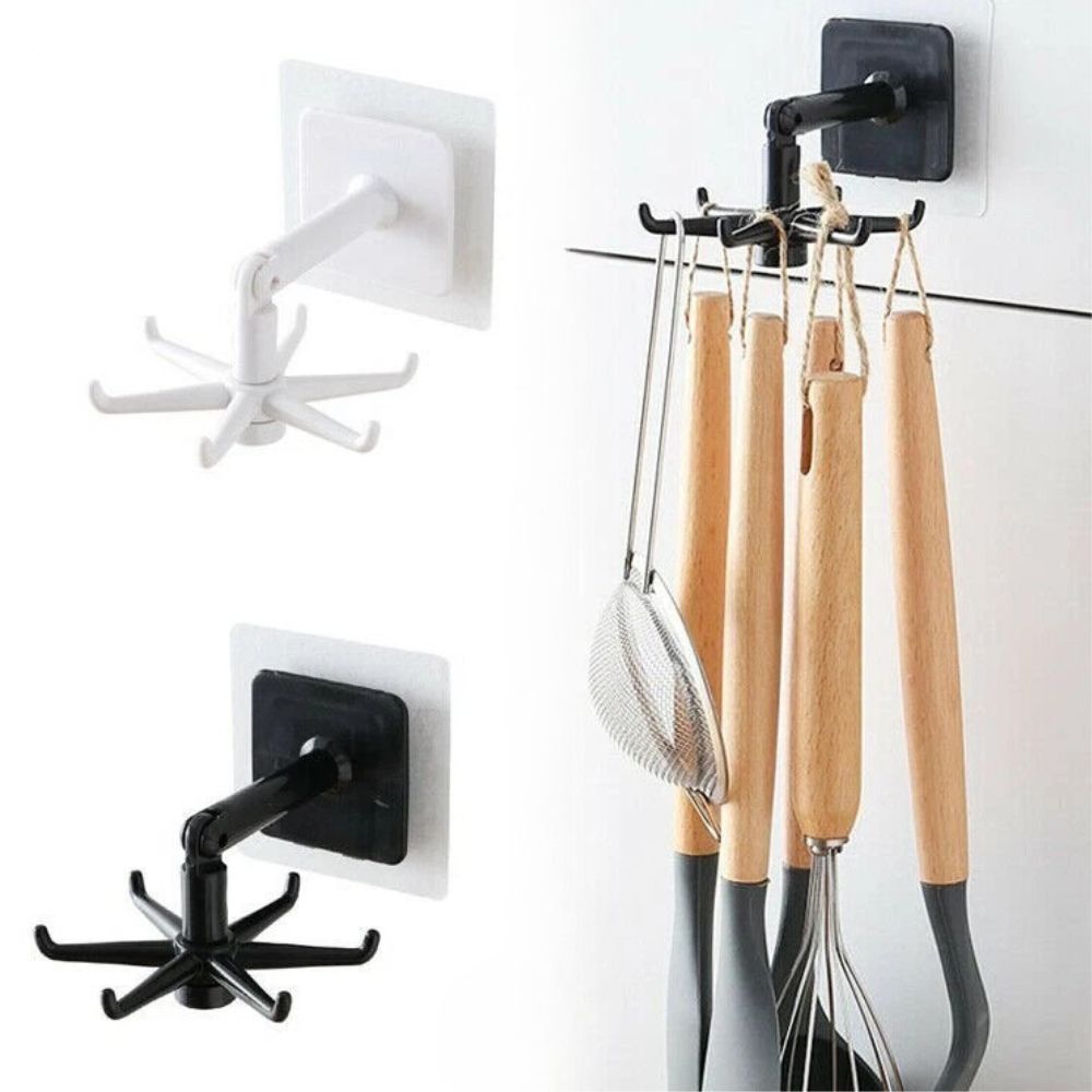 360°6 Hook Rack Holder Under Shelf Kitchen Utensil Organiser Wall Hook Hanging