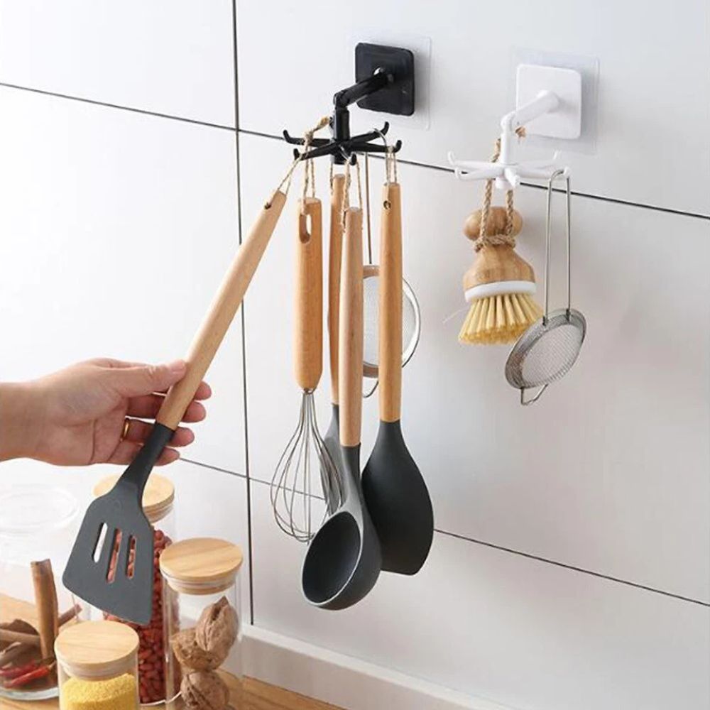 360°6 Hook Rack Holder Under Shelf Kitchen Utensil Organiser Wall Hook Hanging