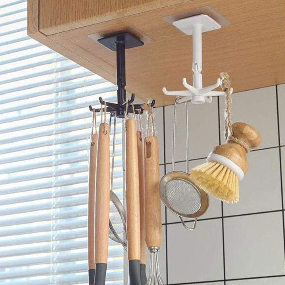 360°6 Hook Rack Holder Under Shelf Kitchen Utensil Organiser Wall Hook Hanging