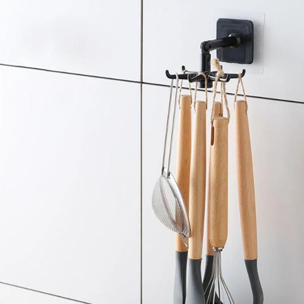 360°6 Hook Rack Holder Under Shelf Kitchen Utensil Organiser Wall Hook Hanging