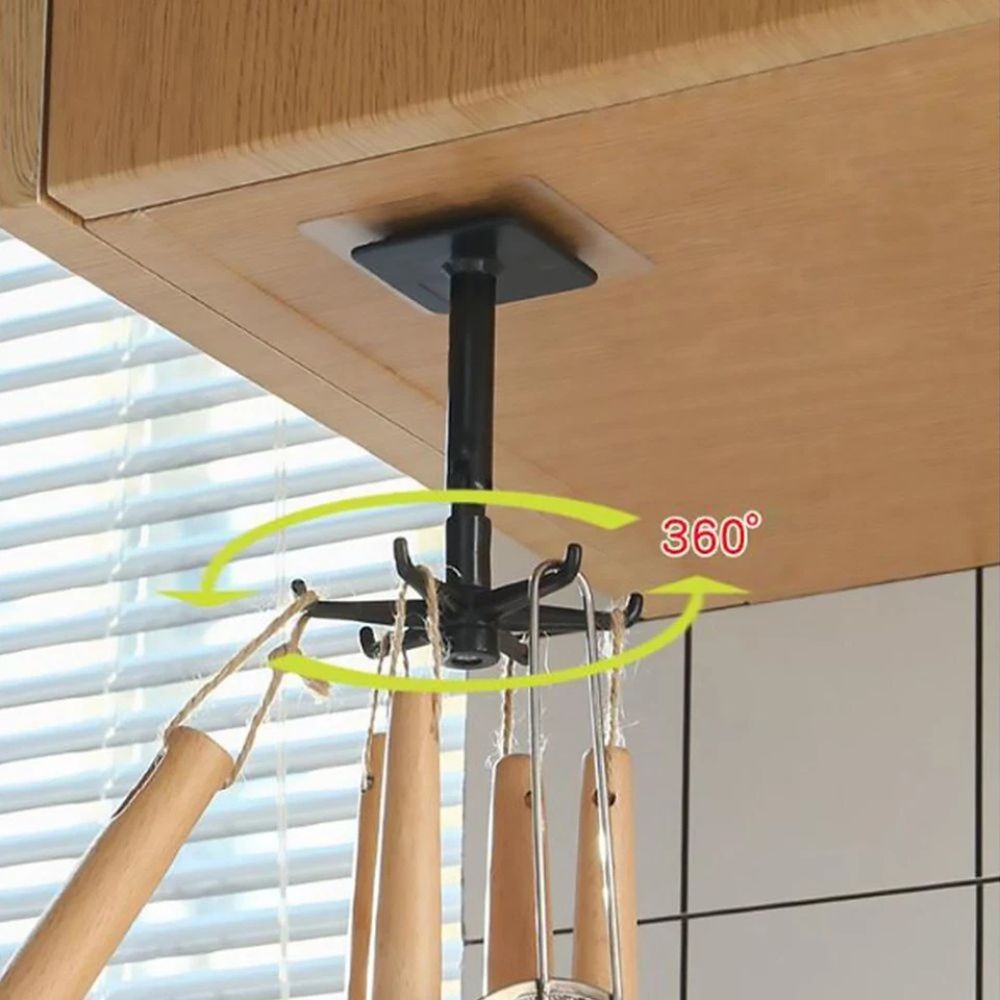 360°6 Hook Rack Holder Under Shelf Kitchen Utensil Organiser Wall Hook Hanging