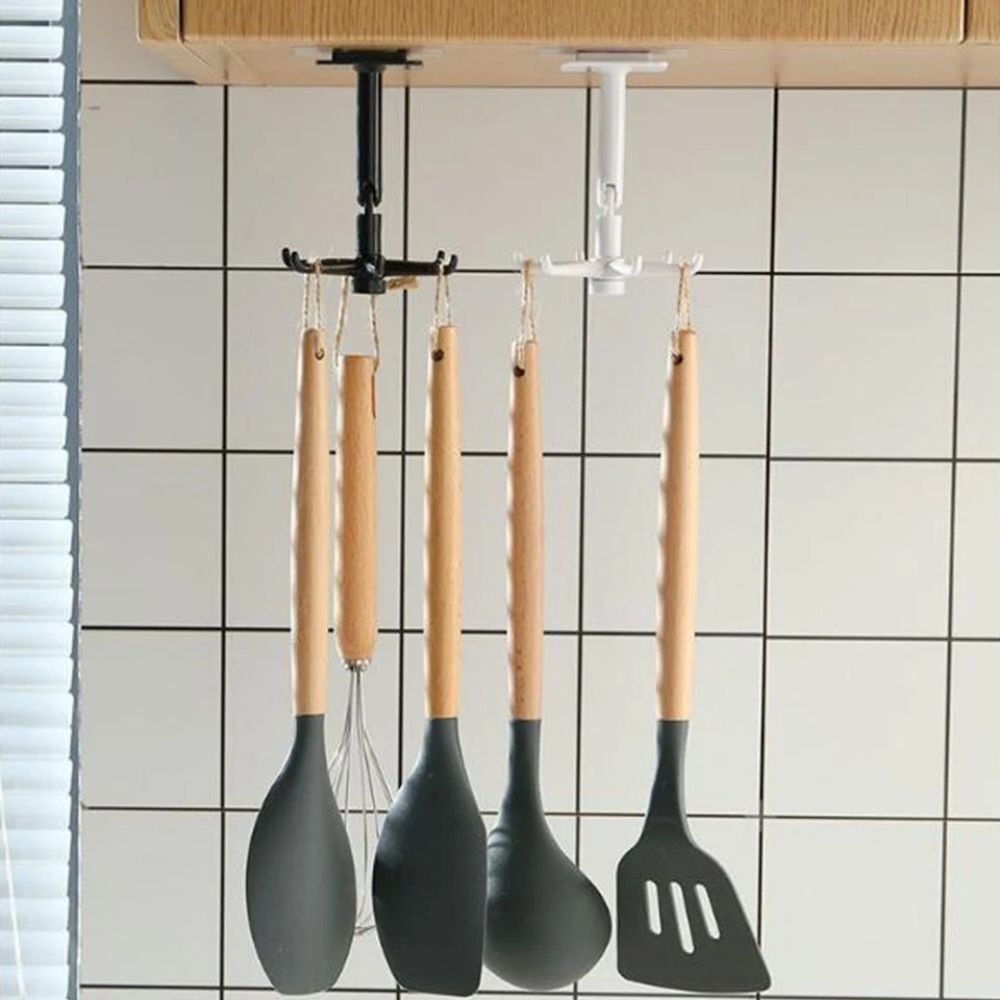 360°6 Hook Rack Holder Under Shelf Kitchen Utensil Organiser Wall Hook Hanging