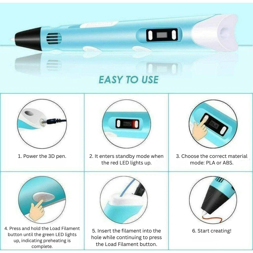 3D Printing Pen Set 12 Colours Doodle Printer Drawing PLA Filament Gift For Kids