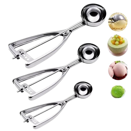 3PCS Stainless Steel Ice Cream Scoop Spoon Melon Baller Cookie Mash Muffin