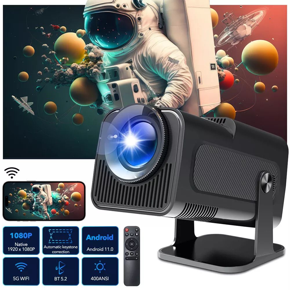 4K 1080P Smart Projector Mini Portable LED Wifi Bluetooth Android Home