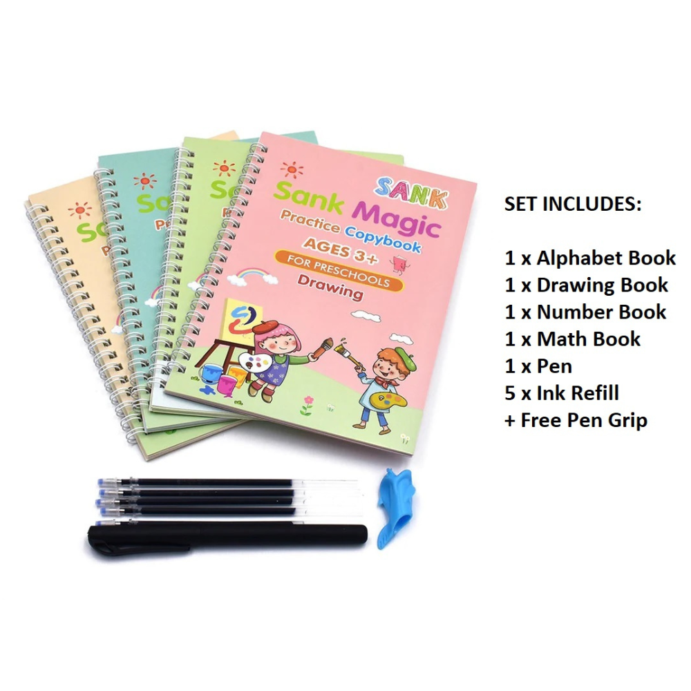 4 PACK - Kids Magic Handwriting Reusable Calligraphy Practice Copy Book