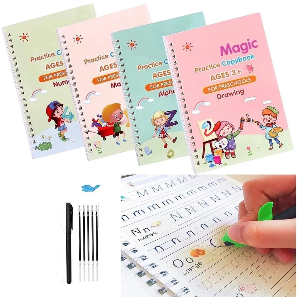 4 PACK - Kids Magic Handwriting Reusable Calligraphy Practice Copy Book